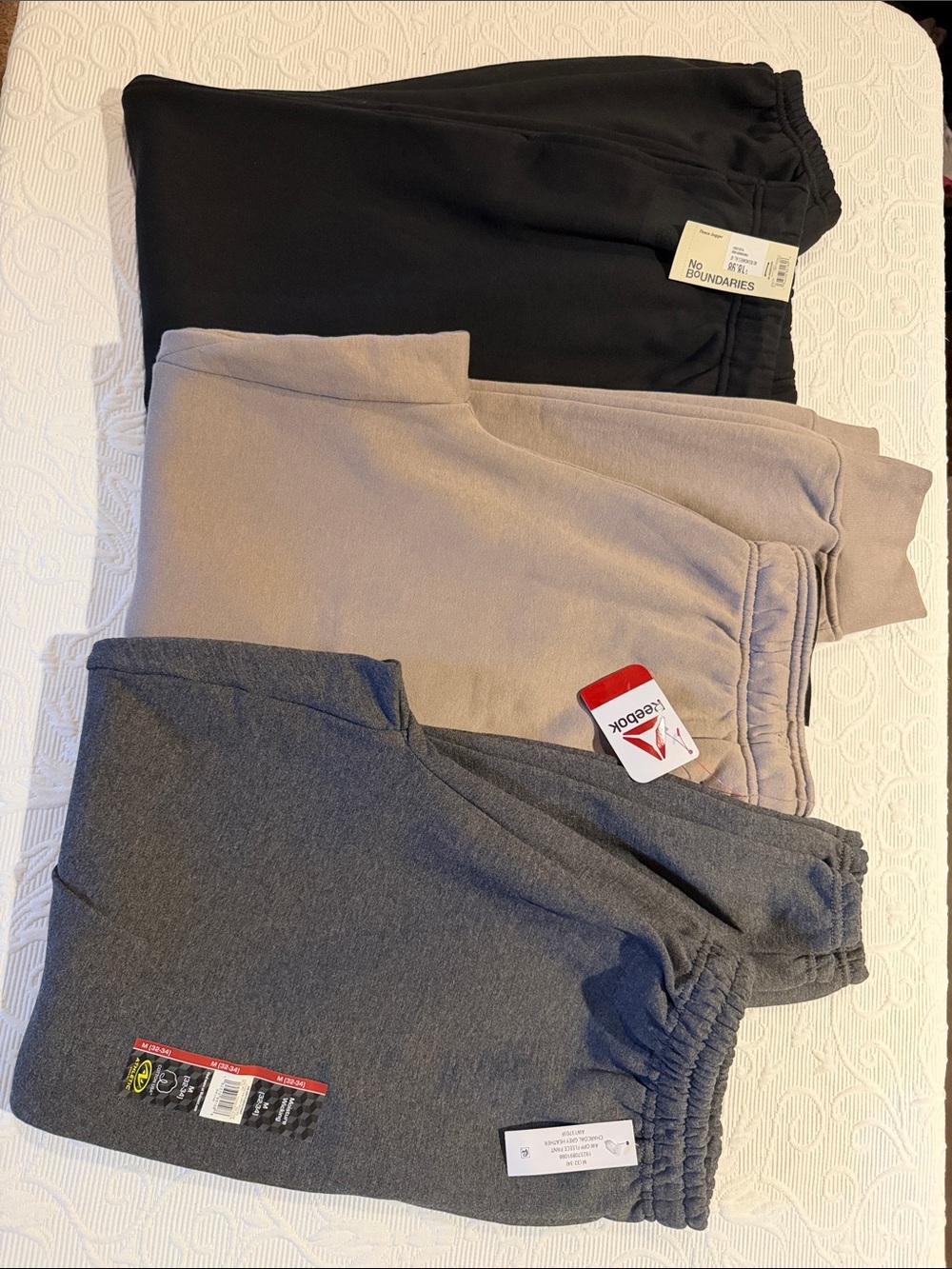 Reebok Men’s Jogger Pants - Black, Taupe, Heather Gray - 3-Pack NWT Medium